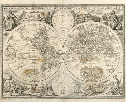 Antique Maps, Anonymous, World Map, 1716: Orbis Terrarum Typus de Integro in Plurimis Emendatus Auctus et Icunculis Illustratus