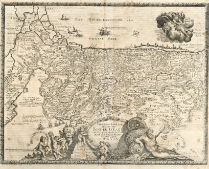 Antike Landkarten, Anonymous, Heiliges Land, Israel, 1716: Viertzig Iährige Reysen der Kinder Israel aus Egypten durch das Rothe Meer und Wüsten bis ins Gelobte Land Canaan.