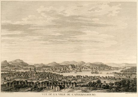 Antique Maps, de Lespinasse, Russia, Jekaterinburg, Swerdlowsk, 1783: Vue de la Ville de Catherinebourg