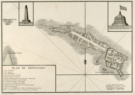 Antike Landkarten, Tardieu, Russland, Kronstadt, Kotlin, St. Petersburg, 1783: Plan de Kronstadt