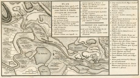 Antike Landkarten, Tardieu, Rumänien - Moldawien, Donau, Isaccea, Tulcea, Izmail: Plan des Expéditions faites par le Gal. Weissman de l'autre côté du Danube contre Tultschi & Isaktschi. Attaque de...