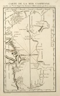 Antike Landkarten, Tardieu, Russland, Kaspisches Meer, 1783: Carte de la Mer Caspienne