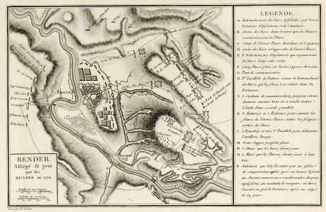 Antike Landkarten, Tardieu, Rumänien - Moldawien, Tighina, Bender, Dnister: Bender Assiégé & pris par les Russes en 1770