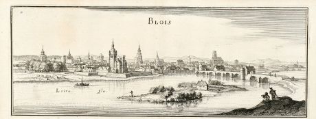 Antike Landkarten, Merian, Frankreich, Blois, Loire, 1657: Blois