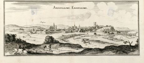 Antike Landkarten, Merian, Frankreich, Angouleme, Charente, 1657: Angoulesme. Engoulesme.