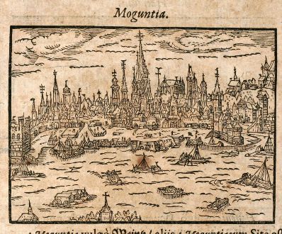 Antike Landkarten, Saur, Deutschland, Mainz, Hanau, 1608: Moguntia / Hanouia