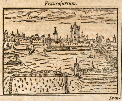 Antike Landkarten, Saur, Deutschland, Frankfurt am Main / Schweinfurt, 1608: Francofurtum / Schuueinfurdia