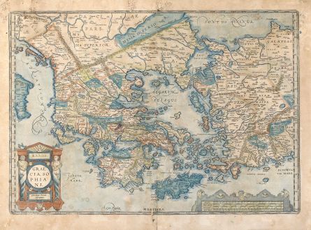 Antique Maps, Ortelius, Greece, Peloponnese, Aegean, Crete, Asia Minor: Graecia, Sophiani