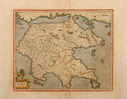 Antike Landkarten, Mercator, Griechenland, Peloponnes, 1590: Morea olim Peloponnesus