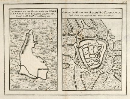 Antike Landkarten, Bellin, China, Nanjing, Su Chew Fu, 1749: Grundriss von der Ringmauer der Stadt Nanking oder Kyang-Ning-Fou Haupt-stadt der Provinz Kyang-nan / Grundriss von der...