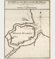 Bellin, Ostafrika, Kenia, Mombasa, 1749: Karte von dem Eylande Monbasa an der ostlichen Küste von Africa im 5 Grade Süderbreite gelegen.