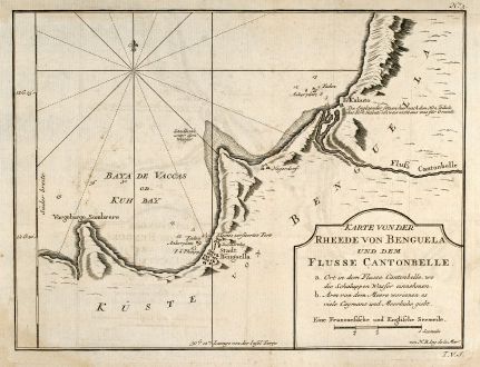 Antique Maps, Bellin, Angola, Benguela, 1749: Karte von der Rheede von Benguela und dem Flusse Cantonbelle