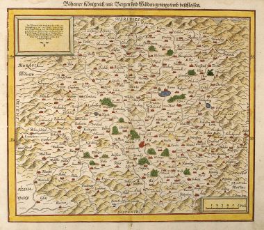 Antike Landkarten, Münster, Tschechien - Böhmen, 1550: Boehemer Koenigreich mit Bergen und Waelden gerings umb beschlossen