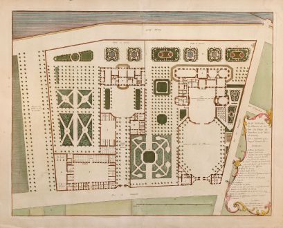 Antike Landkarten, Mannevillette, Frankreich, Lassey, 1730: Plan general des batimens et Jardins du Palais de Bourbon et de l'Hotel da Lassey