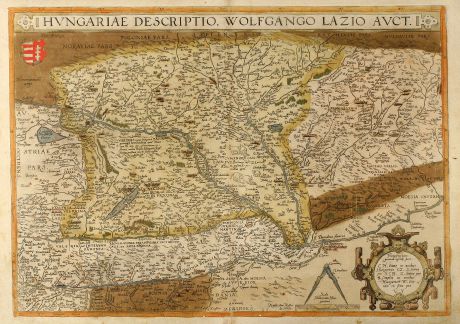 Antique Maps, Ortelius, Austria - Hungary, 1580: Hungariae descriptio, Wolfgango Lazio Auct.