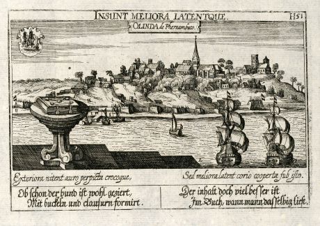 Antike Landkarten, Meissner, Südamerika, Brasilien, Olinda, 1638: Olinda de Phernambuco