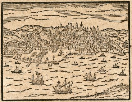 Antique Maps, Saur, Spain - Portugal, Lisbon, Lisboa, 1608: [Lisbona]