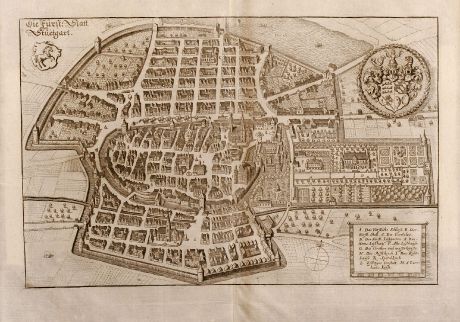 Antike Landkarten, Merian, Deutschland, Stuttgart, 1650: Die Fürst: Statt Stuetgart