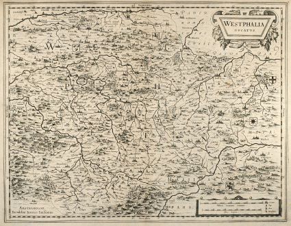 Antique Maps, Janssonius, Germany, North Rhine-Westphalia, 1650: Westphalia Ducatus. Amstelodami, Excudebat Ioannes Ianssonius