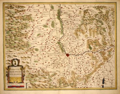 Antique Maps, Janssonius, Switzerland, Basel, 1640: Territory Basiliensis Nova Descriptio