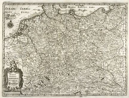 Antike Landkarten, Merian, Deutschland, Mittel-Europa, 1650: Nova Totius Germaniae Descriptio Teütschland