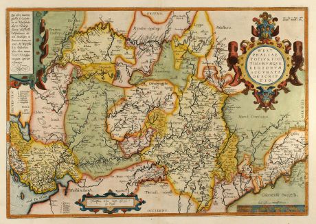 Antike Landkarten, Ortelius, Deutschland, Nordrhein-Westfalen, 1584 [1579]: Westphaliae Totius, Finitimarumque Regionum Accurata Descriptio