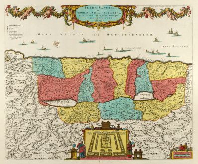 Antique Maps, Visscher, Holy Land, Israel, Palestine, 1659 (1700): Terra Sancta, sive Promissionis, olim Palestina Recens Delineata, et in Lucem Edita per Nicolaum Visscher Anno 1659