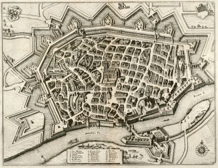 Antique Maps, Merian, Germany, Baden-Wurttemberg, Ulm, 1643: Ulm