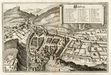 Antique Maps, Merian, Austria - Hungary, Vorarlberg, Feldkirch, 1643: Feldkirch