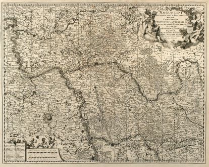 Antique Maps, Visscher, Germany, Hesse, Rhineland-Palatinate, 1680: Moguntini Archiepiscopat et Electoratus nec non Comitatum utrisque Cattimeliboci Verthemensis & Erpachiensis