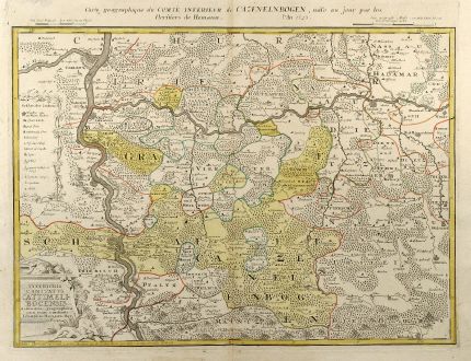 Antike Landkarten, Homann Erben, Deutschland, Rheinland-Pfalz, 1745: Inferioris Comitatus Cattimeli-bocensis