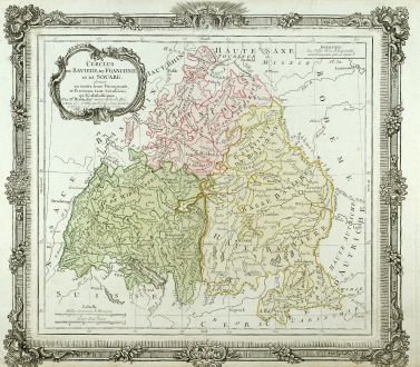 Antique Maps, Brion de la Tour, Germany, Baden-Württemberg, Bavaria, 1786: Cercles de Baviere, de Franconie, et de Souabe