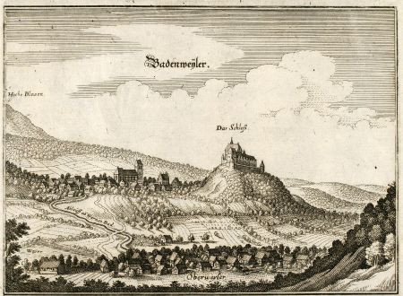 Antike Landkarten, Merian, Deutschland, Baden-Württemberg, Badenweiler, Oberweiler: Badenweyler