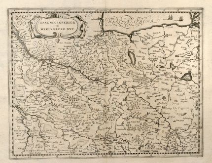 Antique Maps, Mercator, Germany, Lower Saxony, Mecklenburg-Vorpommern, 1630: Saxonia Inferior et Meklenborg Duc.