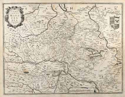 Antique Maps, Hondius, Germany, Saxony-Anhalt, Mansfeld, 1630: Comitatus Mansfeldia