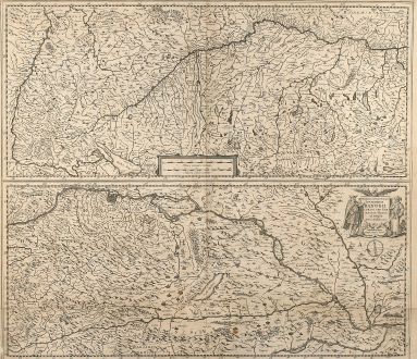 Antique Maps, Hondius, Germany, Danube Course, 1635: Maximi Totius Europae Fluminis Danubii Cursus per Germaniam Hungariamque Nova Delineatio