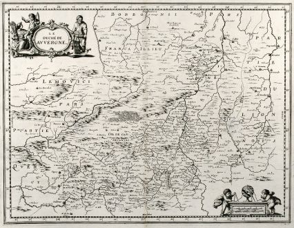 Antique Maps, Merian, France, Auvergne, 1657: Le Duche de Auvergne.