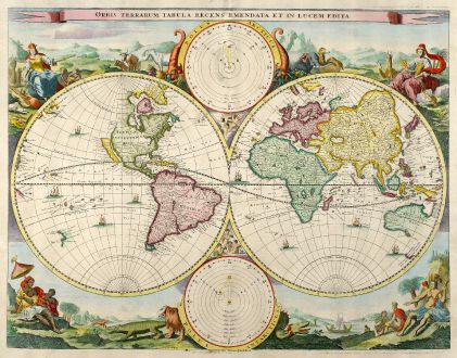 Antique Maps, Stoopendaal, World Map, 1680: Orbis Terrarum Tabula Recens Emendata et in Lucem Edita