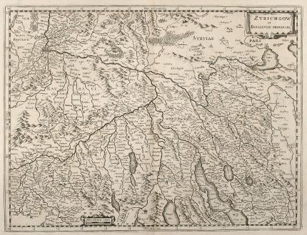 Antike Landkarten, Hondius, Schweiz, Zürich, Basel, 1640: Zurichgow et Basiliensis Provincia