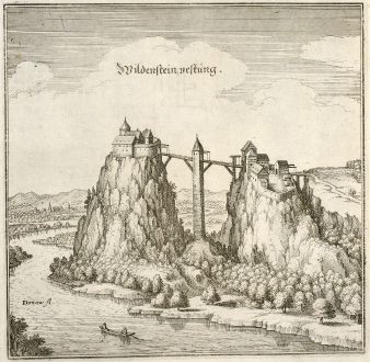 Antike Landkarten, Merian, Deutschland, Baden-Württemberg, Leibertingen, Wildenstein: Wildenstein, vestung.