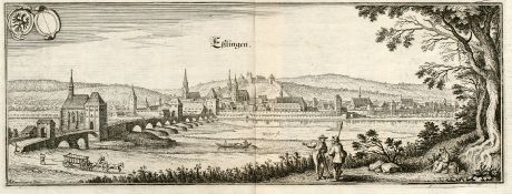 Antique Maps, Merian, Germany, Baden-Wurttemberg, Esslingen, Neckar, 1643: Eßlingen