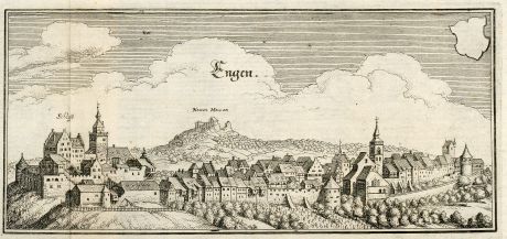 Antike Landkarten, Merian, Deutschland, Baden-Württemberg, Engen im Hegau, 1643: Engen