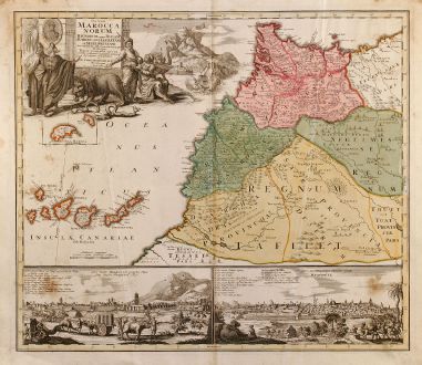 Antique Maps, Homann, North Africa, Morocco, 1728: Statuum Maroccanorum