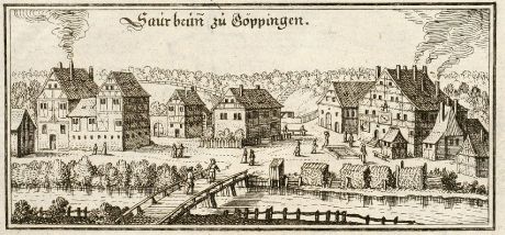 Antique Maps, Merian, Germany, Baden-Wurttemberg, Göppingen, Sauerbrunnen: Saurbrun zu Göppingen