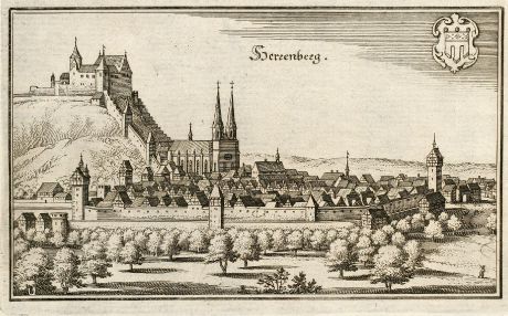 Antike Landkarten, Merian, Deutschland, Baden-Württemberg, Herrenberg, 1643: Herrenberg