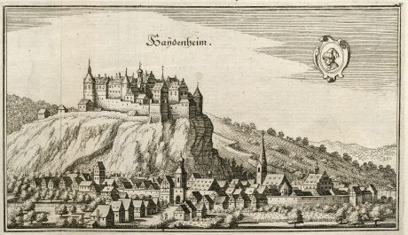 Antique Maps, Merian, Germany, Baden-Wurttemberg, Heidenheim, Brenz, 1643: Haydenheim