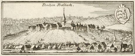 Antique Maps, Merian, Germany, Baden-Wurttemberg, Hohenhaslach, Vaihingen: Hochen Haßlach