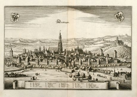 Antike Landkarten, Merian, Deutschland, Baden-Württemberg, Nördlingen, 1643: Nördlingen