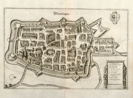 Antique Maps, Merian, Germany, Bavaria, Swabia, Memmingen, 1643: Memmingen