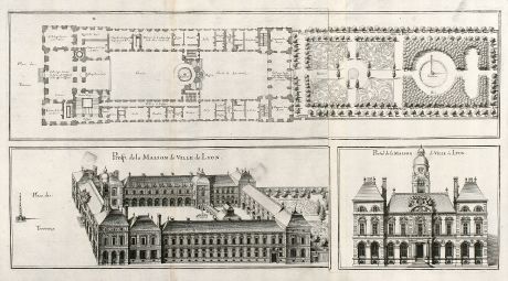 Antique Maps, Merian, France, Lyon, Maison de Ville, Town-hall, 1657: Prosp. de la Maison de Ville de Lyon